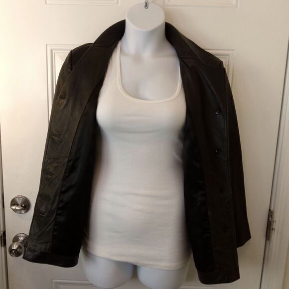 KC Collections black button front leather jacket - Picture 9 of 17